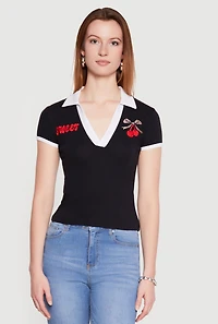 Contrast Trim Patch Graphic Polo Top