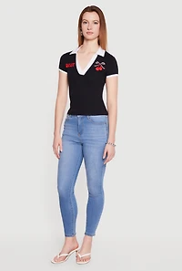 Contrast Trim Patch Graphic Polo Top
