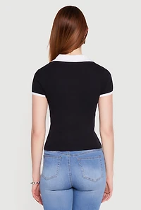 Contrast Trim Patch Graphic Polo Top
