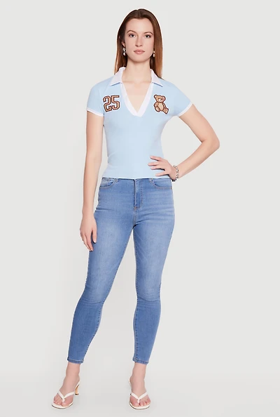 Contrast Trim Patch Graphic Polo Top