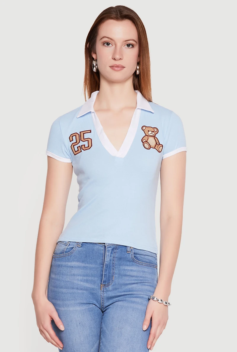 Contrast Trim Patch Graphic Polo Top