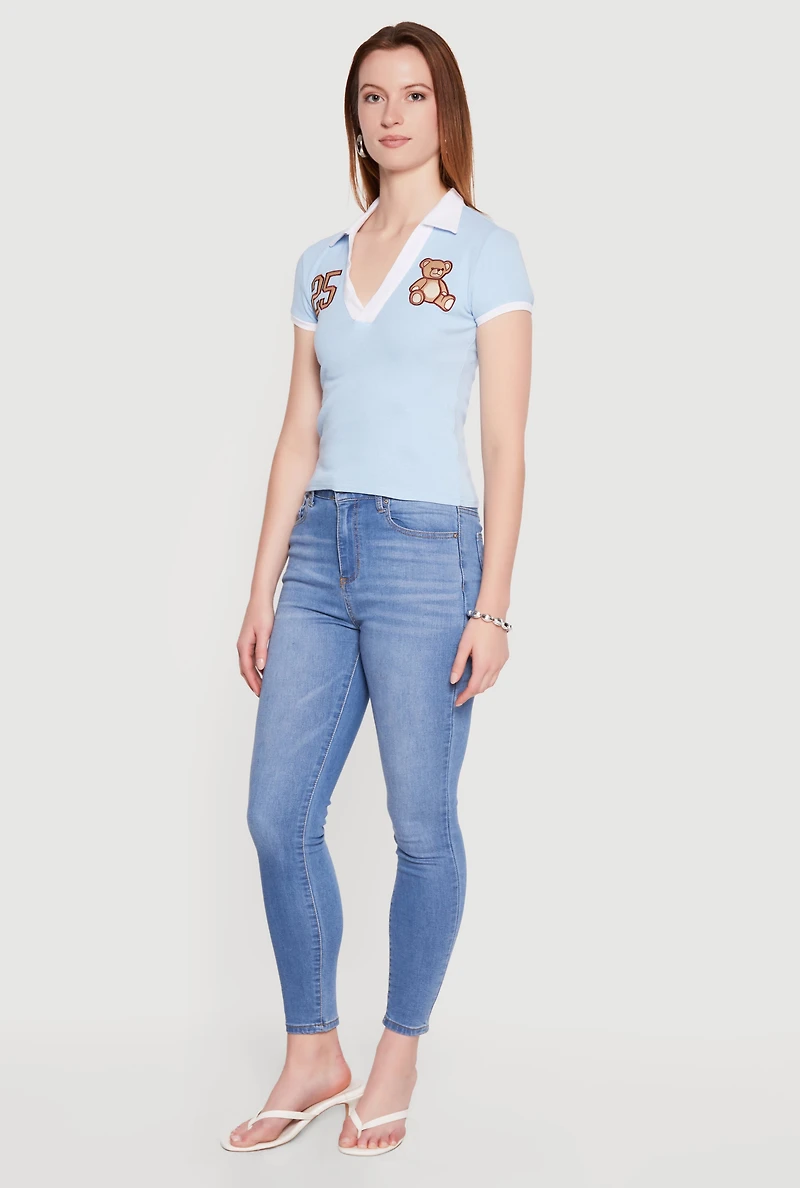 Contrast Trim Patch Graphic Polo Top