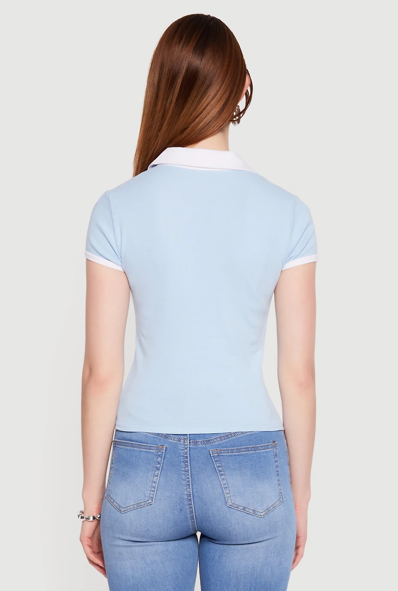 Contrast Trim Patch Graphic Polo Top