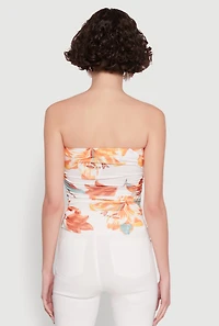 Womens Floral Print Ruched Tube Top, Multi, Size S