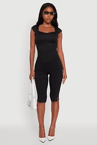 Womens Ruched Side Cap Sleeve Crop Top, Black,