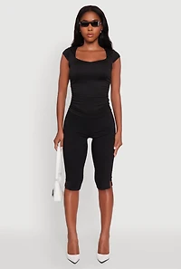 Womens Ruched Side Cap Sleeve Crop Top,