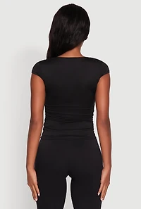 Womens Ruched Side Cap Sleeve Crop Top, Black,