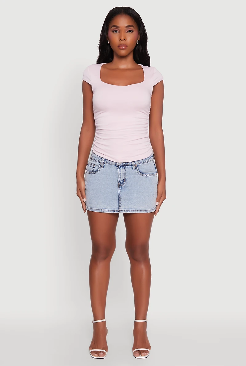 Womens Ruched Side Cap Sleeve Crop Top, Pink, Size S