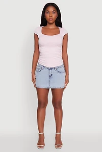 Womens Ruched Side Cap Sleeve Crop Top, Pink, Size S