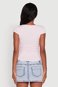 Womens Ruched Side Cap Sleeve Crop Top, Pink, Size S