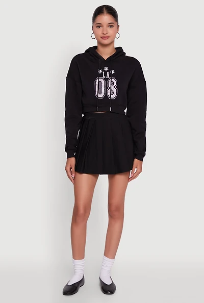 Womens Fleece Graphic Cropped Pullover Hoodie,