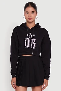 Womens Fleece Graphic Cropped Pullover Hoodie,