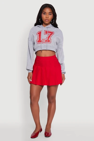 Womens Fleece Graphic Cropped Pullover Hoodie, Grey, Size L