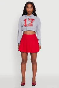 Womens Fleece Graphic Cropped Pullover Hoodie, Grey, Size L