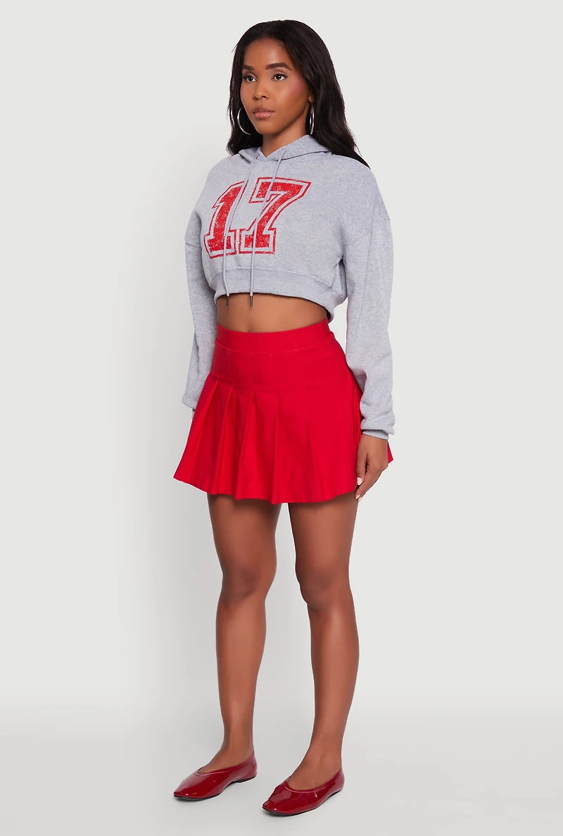 Womens Fleece Graphic Cropped Pullover Hoodie, Grey, Size L