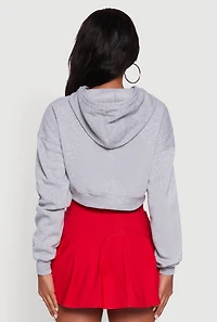 Womens Fleece Graphic Cropped Pullover Hoodie, Grey, Size L