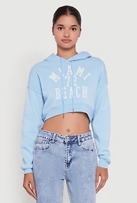 Womens Fleece Graphic Cropped Pullover Hoodie, Blue, Size L