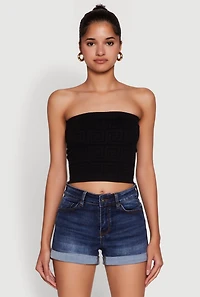 Womens Trendy Greek Key Rib Knit Cropped Tube Top,