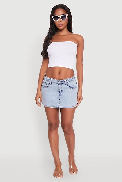 Trendy Greek Key Rib Knit Cropped Tube Top
