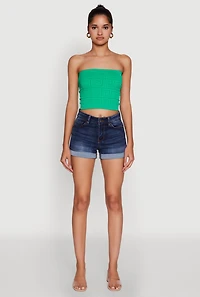 Trendy Greek Key Rib Knit Cropped Tube Top
