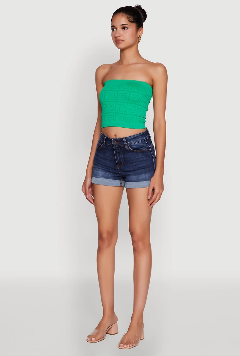 Trendy Greek Key Rib Knit Cropped Tube Top