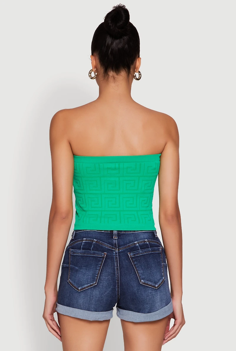 Trendy Greek Key Rib Knit Cropped Tube Top