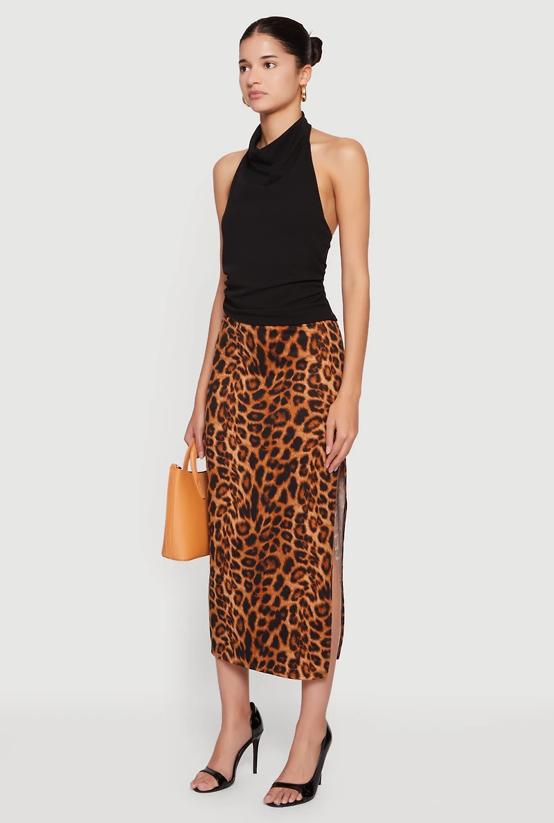 Womens Cowl Neck Ruched Side Halter Top,