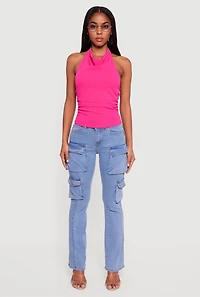 Cowl Neck Ruched Side Halter Top