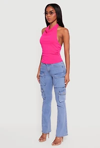 Cowl Neck Ruched Side Halter Top