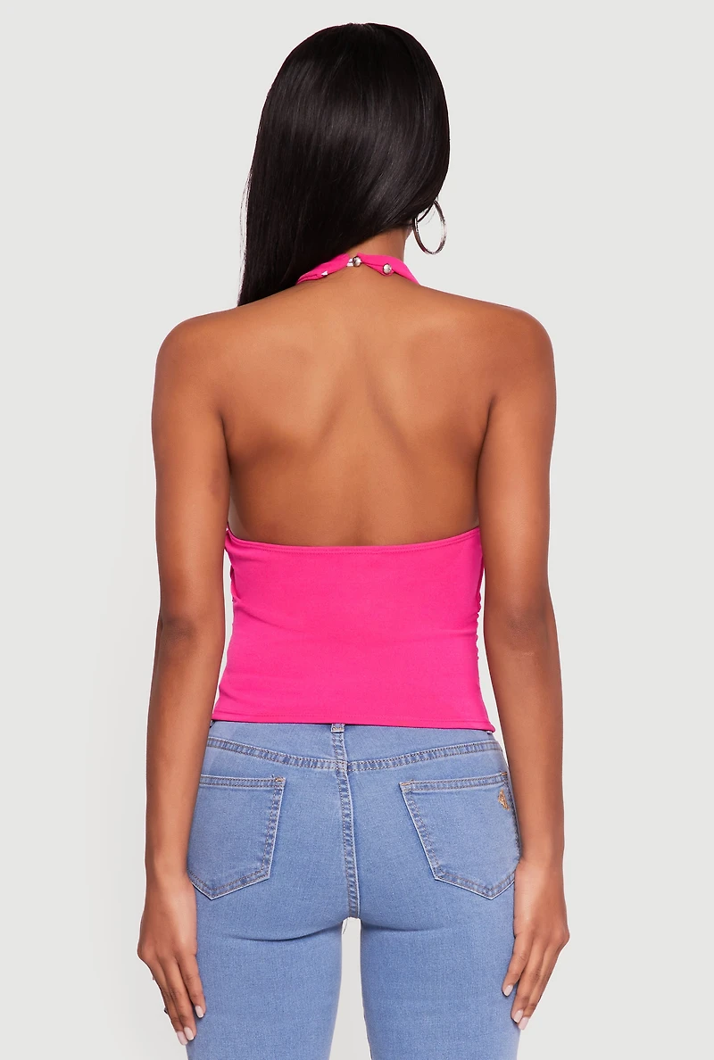 Cowl Neck Ruched Side Halter Top