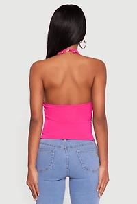 Cowl Neck Ruched Side Halter Top