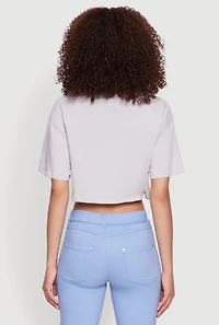 Womens Comeback Bear Graphic Cropped Tee, Grey, Size S