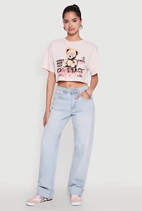 Womens Comeback Bear Graphic Cropped Tee, Pink,