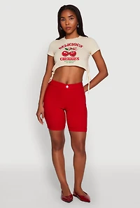 Womens Delicious Cherries Graphic Drawstring Hem Cropped Tee,