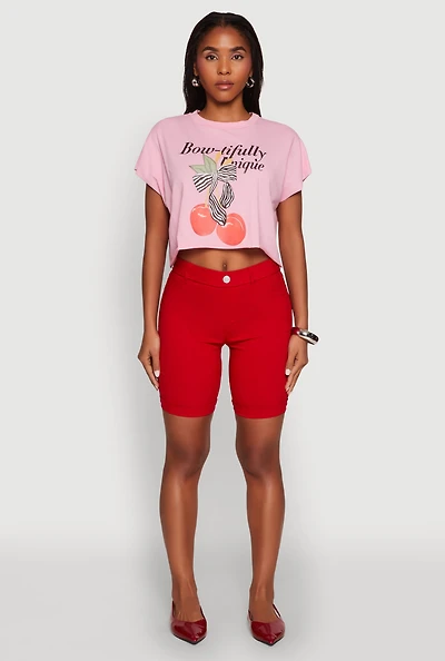 Womens Bowtifully Unique Boxy Cropped Graphic Tee, Pink,