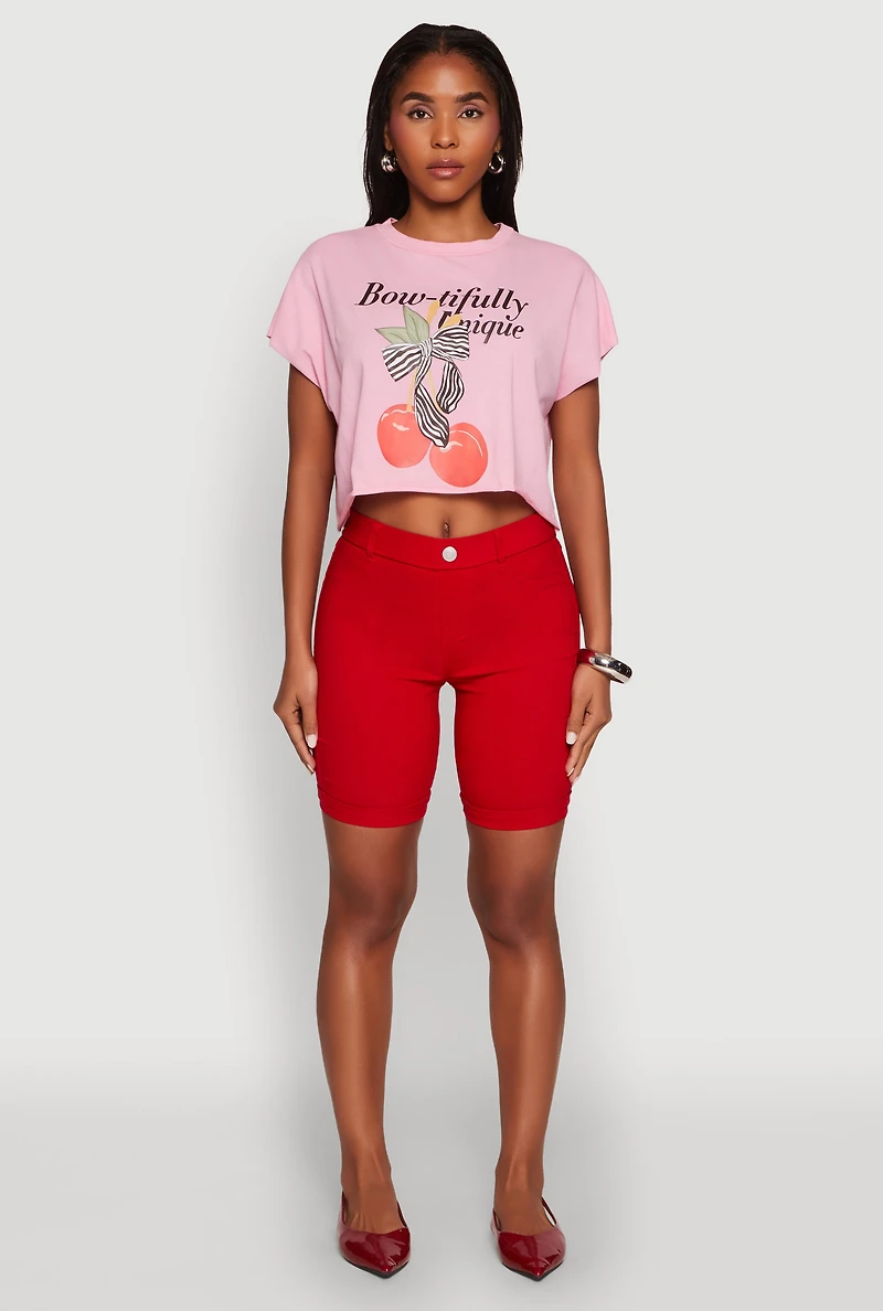 Womens Bowtifully Unique Boxy Cropped Graphic Tee, Pink, Size S