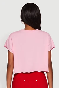 Womens Bowtifully Unique Boxy Cropped Graphic Tee, Pink,