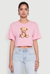 Womens Bear Graphic Cropped Tee,