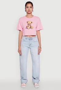 Womens Bear Graphic Cropped Tee,