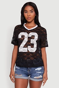 Womens Floral Lace Graphic V-Neck Top,