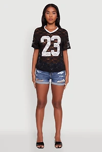 Womens Floral Lace Graphic V-Neck Top, Black, Size S