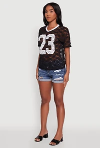 Womens Floral Lace Graphic V-Neck Top, Black, Size S