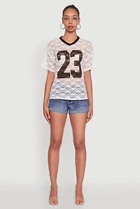 Womens Floral Lace Graphic V-Neck Top, White, Size M