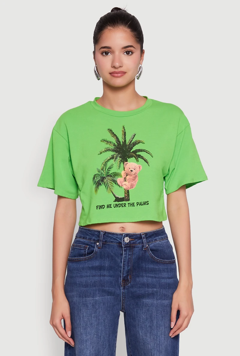 Womens Find Me Under The Palms Graphic Cropped T Shirt,