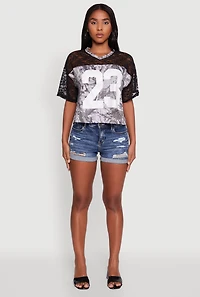 Womens 23 Lace Detail Forest Camouflage Tee, Multi,