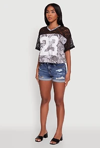 Womens 23 Lace Detail Forest Camouflage Tee, Multi,