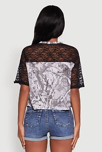 Womens 23 Lace Detail Forest Camouflage Tee, Multi,
