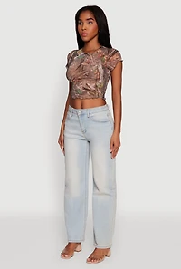 Womens Mesh Hunter Camo Print Crop Top, Brown,