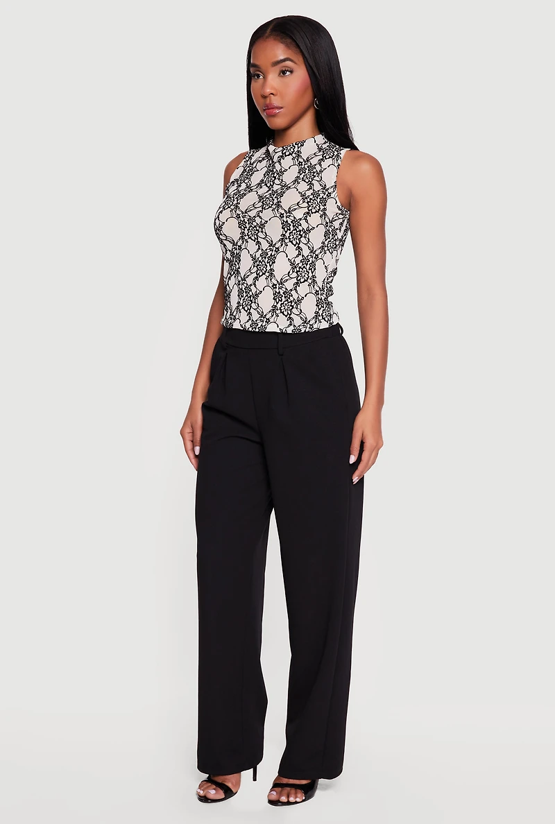 Floral Velvet Burnout Print Mock Neck Blouse