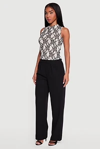 Floral Velvet Burnout Print Mock Neck Blouse